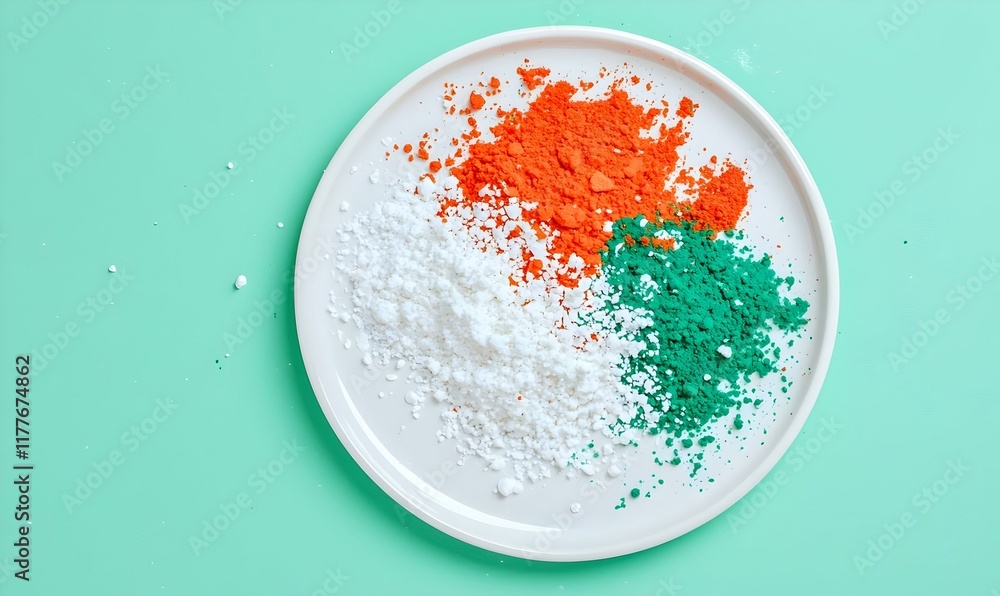 Poster vibrant spice palette, a close-up view of a plate filled with an array of colorful spices showcasing