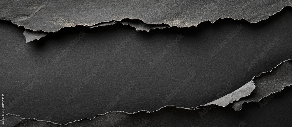 Poster textured black recycled eco friendly paper background with torn edges and blank space for custom tex