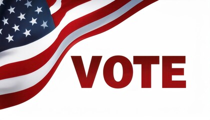 USA Flag Waving with Bold Red White and Blue VOTE Text Promoting Civic Duty and Elections Awareness for National Democracy and Voting Campaigns

