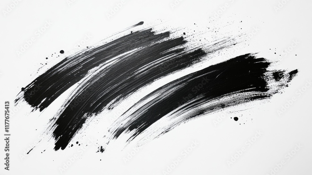 Poster dynamic black brushstrokes creating contrast on crisp white paper surface ideal for artistic and des