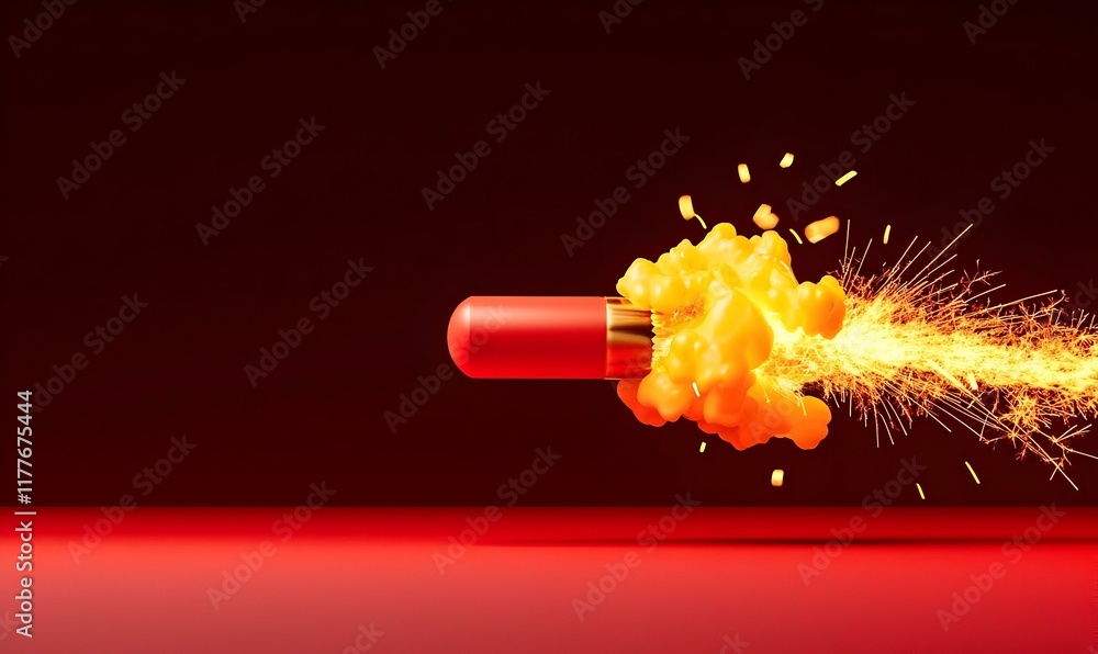 Poster vibrant firecracker ignition, a close-up view of a lit firecracker against a striking red background