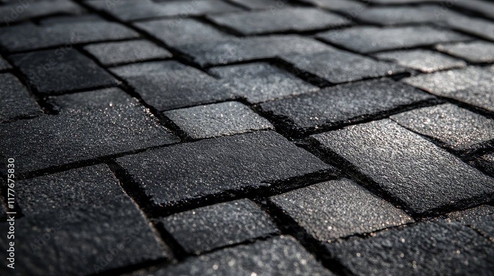 Aufkleber asphalt tile texture on black background with unique paving patterns and lighting effects