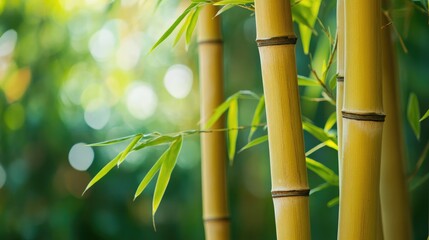 Lush bamboo stalks with vibrant green leaves creating a serene atmosphere in a botanical garden setting