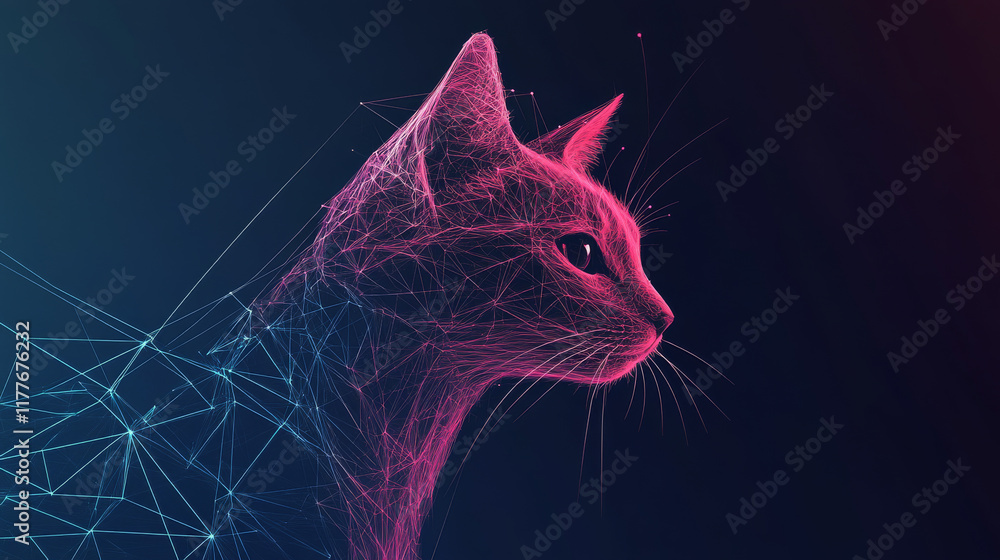 Aufkleber hologram of a cat. cat of polygons, triangles of points and lines. cat is a low-poly compound struct