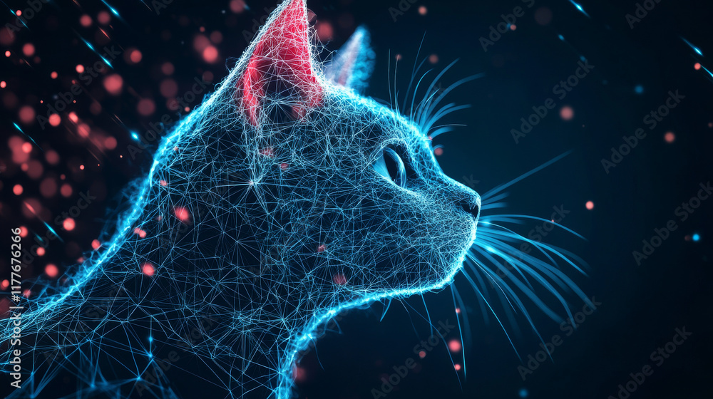 Aufkleber hologram of a cat. cat of polygons, triangles of points and lines. cat is a low-poly compound struct