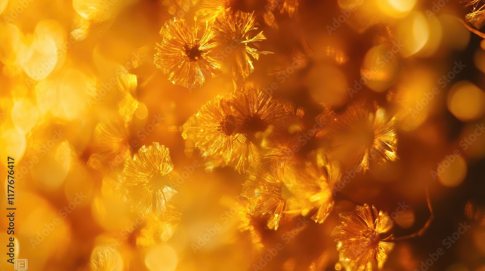 Poster golden bokeh abstract background with floral elements creating a warm and dreamy atmosphere for desi