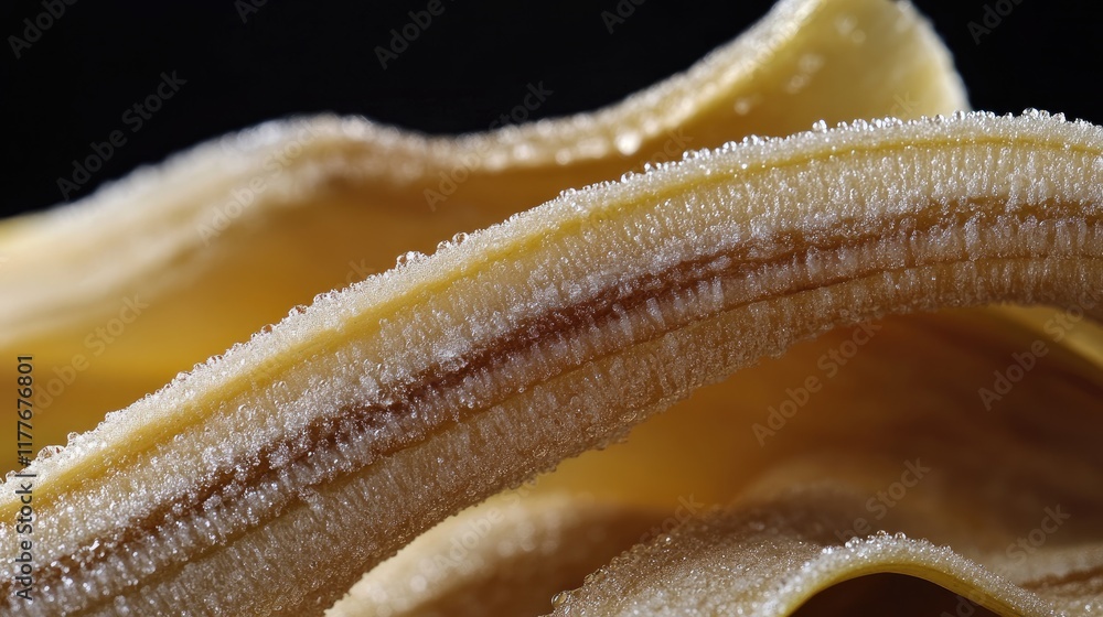 Aufkleber close up macro of a banana peel with water droplets on a black background highlighting textures and 