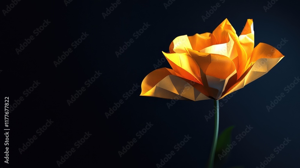 Poster yellow abstract flower on dark background with space for text showcasing modern artistic design and 