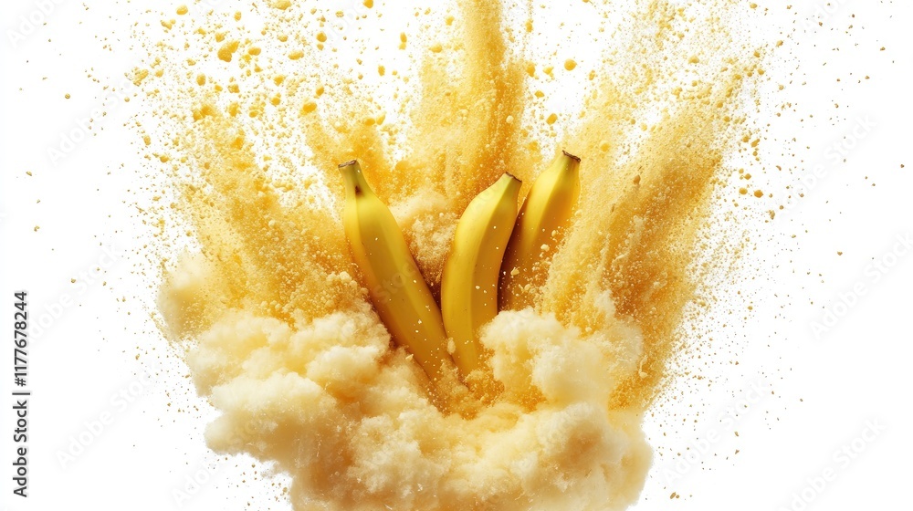 Poster banana explosion creating a vibrant burst of color and texture against a clean white background show