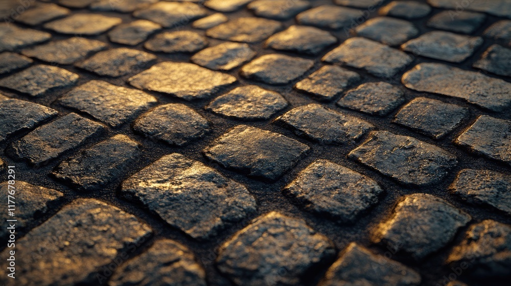 Poster textured cobblestone pathway with warm lighting and detailed surface patterns