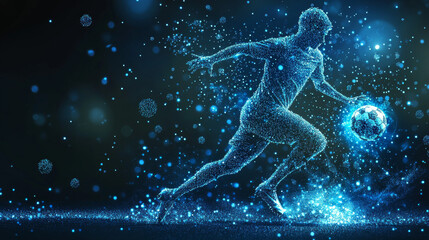 Football of the particles. Silhouette of a football player consists of points and circles. Vector illustration.