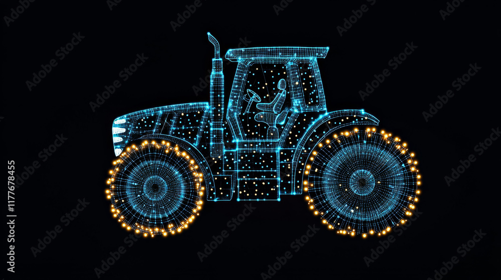 Aufkleber the tractor which consists of points. particles in the form of a tractor on a dark background. vecto
