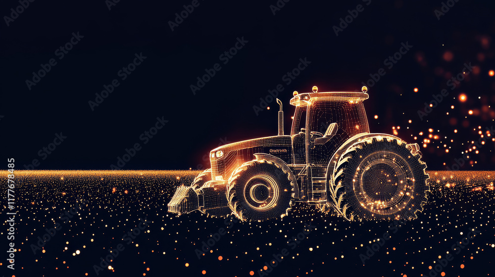 Aufkleber the tractor which consists of points. particles in the form of a tractor on a dark background. vecto