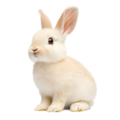 Adorable Fluffy White Rabbit Sitting Isolated on White Background.