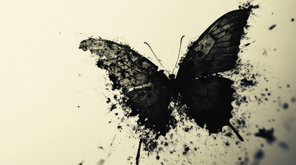 Silhouette of a butterfly. The butterfly is falling apart