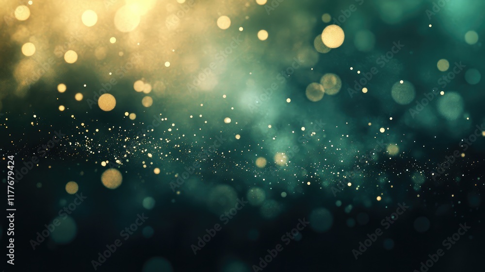 Poster bokeh green and gold abstract background with soft blurred lights ideal for graphic design or wallpa
