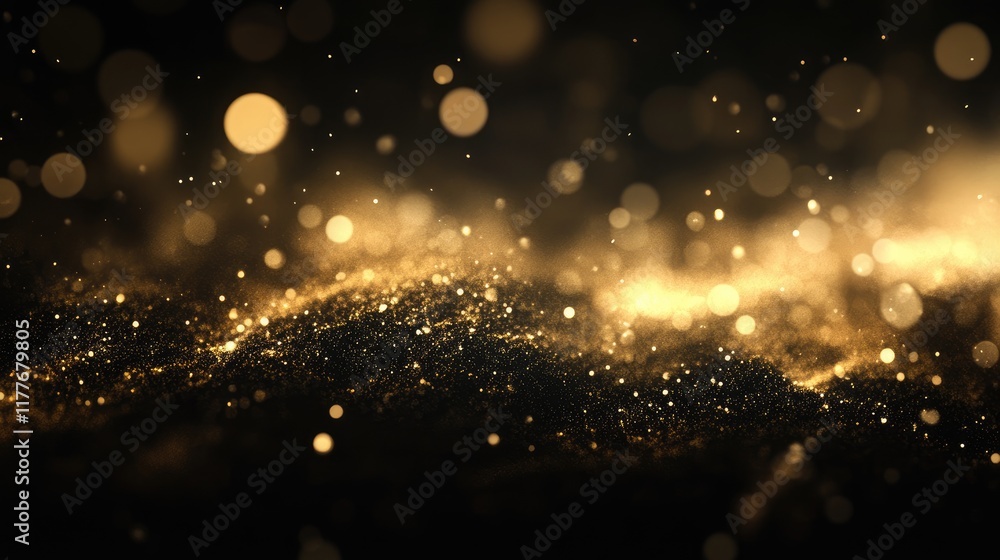 Poster golden bokeh light abstract background with sparkling glitter particles creating a dreamy and elegan