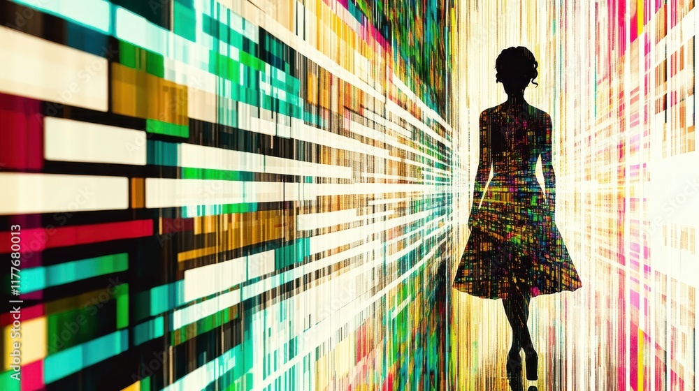 Poster vivid abstract background with silhouetted figure in modern artistic space, capturing the essence of