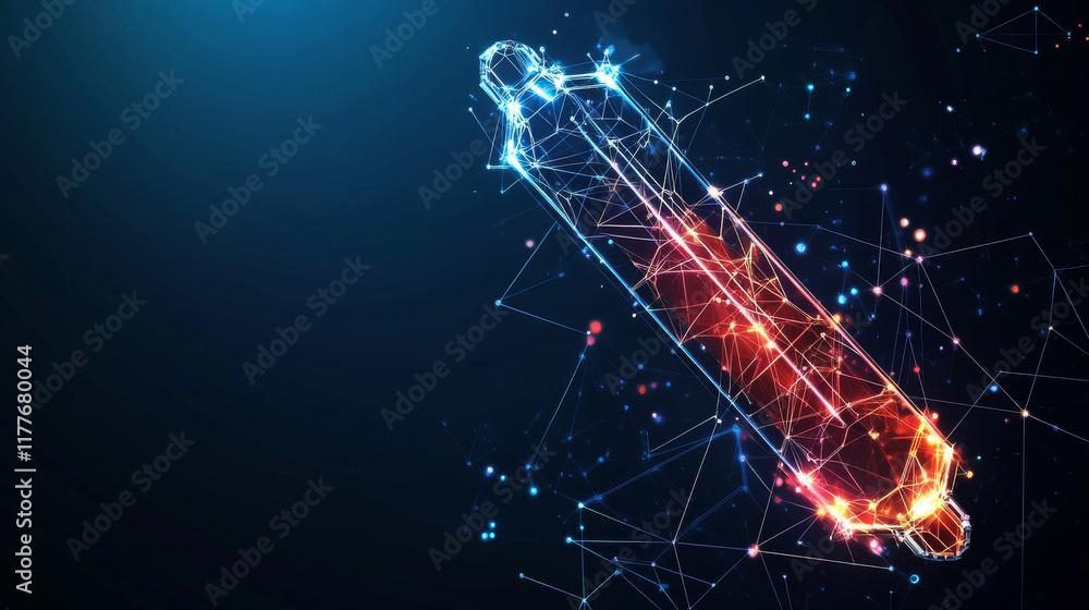 Poster hologram thermometer. a thermometer made of polygons, triangles of points and lines. thermometer ico