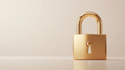 Fototapeta premium A classic gold padlock placed on a clean off-white background, timeless and elegant.