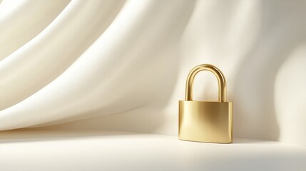 Fototapeta premium A classic gold padlock placed on a clean off-white background, timeless and elegant.