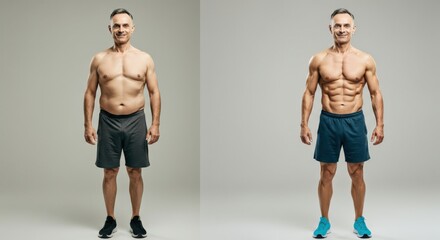 Transformation journey of a caucasian mature male embracing fitness and health improvement