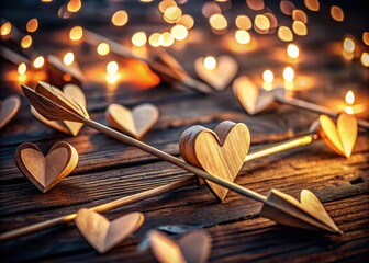 Romantic Low Light Arrows and Hearts: Valentine's Day Stock Photo