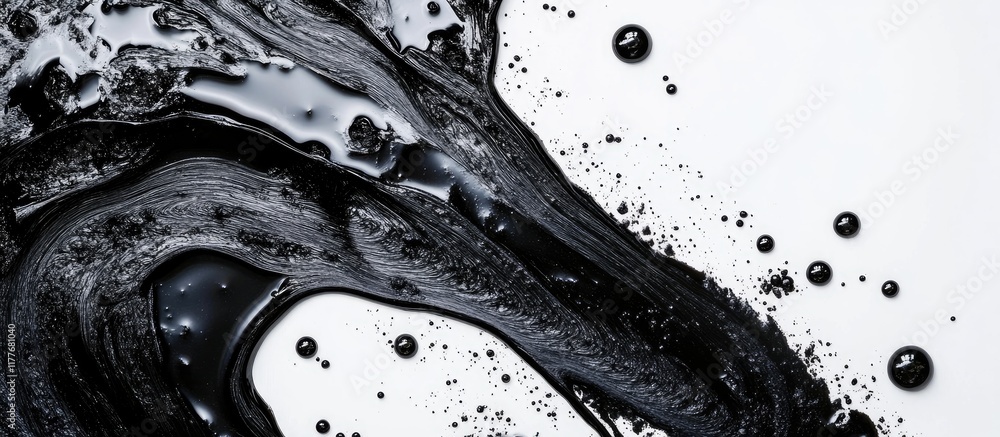 Aufkleber black tar liquid with bubbles on white background creative design element for abstract composition a
