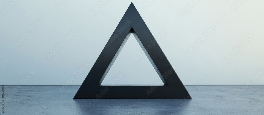 Poster modern black triangle sculpture featuring minimalist design and space for custom text or branding
