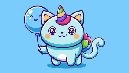 Cute Cartoon Unicorn Cat in Kawaii Style – Big-Eyed Adorable Character Illustration