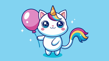 Cute Cartoon Unicorn Cat in Kawaii Style – Big-Eyed Adorable Character Illustration