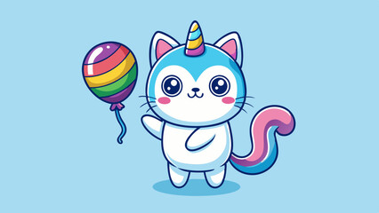 Fototapeta premium Cute Cartoon Unicorn Cat in Kawaii Style – Big-Eyed Adorable Character Illustration
