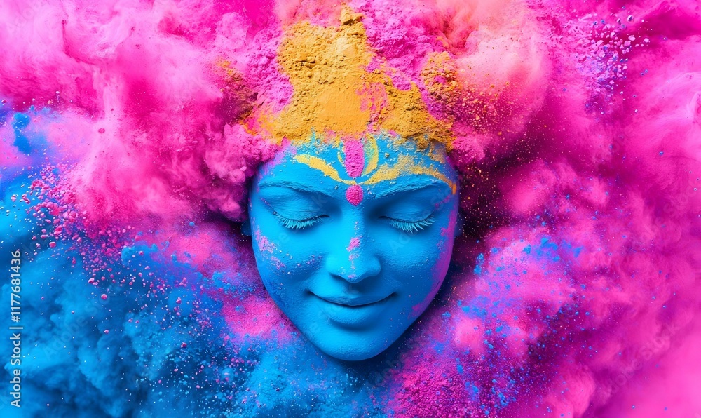 Poster vibrant color explosion, an abstract composition showcasing dynamic splashes of color powder creatin