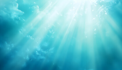 Fototapeta premium Serene underwater scene with sunbeams penetrating the turquoise water, creating a dreamy and peaceful atmosphere. Ideal for backgrounds or relaxation themes.
