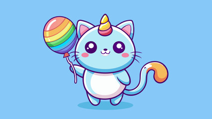 Cute Cartoon Unicorn Cat in Kawaii Style – Big-Eyed Adorable Character Illustration
