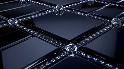 Obraz premium A Luxurious black surface with sparkling diamonds and intricate design