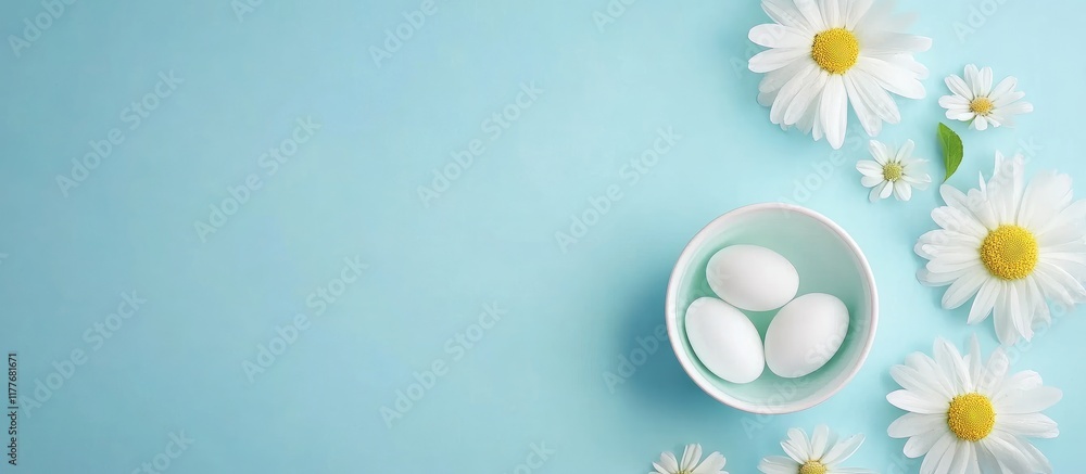 Aufkleber pastel background with daisies and easter eggs creating a serene atmosphere for customizable text an