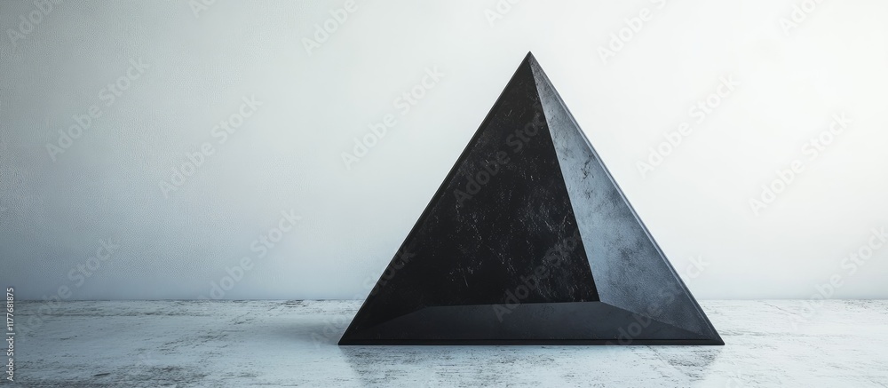 Poster black triangle geometric sculpture in minimalistic space for creative text and design use