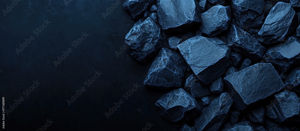 Aufkleber blue stone fragments arrangement with dark background and ample copy space for text and branding pur
