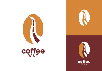 coffee bean with road logo. drink, restaurant, cafe, transportation vector design concept