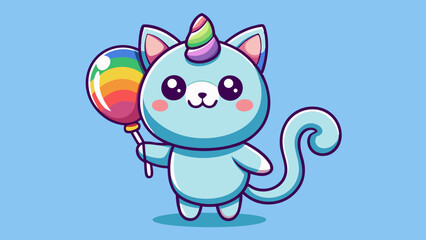 Cute Cartoon Unicorn Cat in Kawaii Style – Big-Eyed Adorable Character Illustration