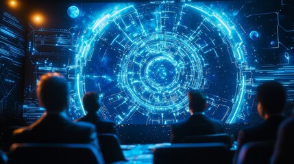 Futuristic tech hub data visualization