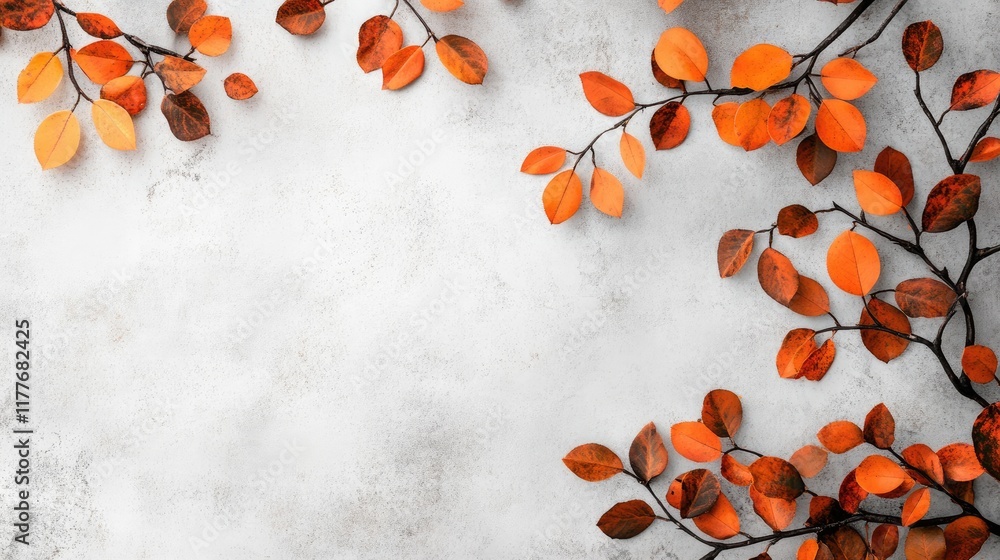 Poster autumn foliage with orange leaves and black branches on a textured background perfect for adding tex