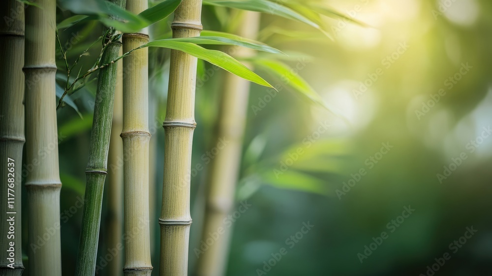 Poster bamboo stalks and leaves creating a serene natural backdrop for design or relaxation themes in a tra