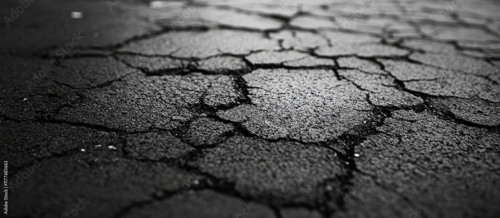 Poster Textured black asphalt surface with visible cracks providing ample space for overlaying text or design elements.