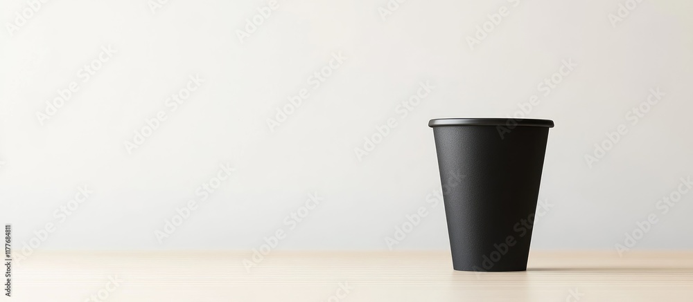 Aufkleber black coffee cup mockup on neutral background with ample copyspace for branding or text placement in