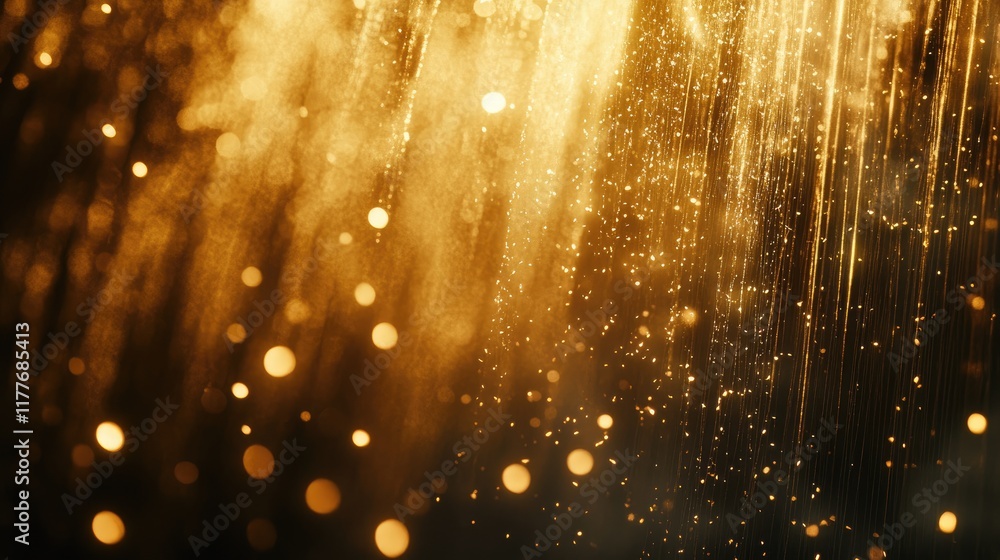 Poster golden bokeh lights creating a shimmering backdrop for elegant design projects and festive celebrati