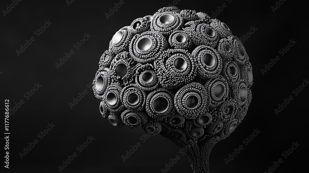 Poster the brain of the particles. the brain is composed of circles and dots. vector illustration