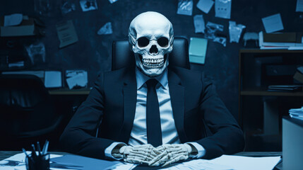 A skeleton dressed in a suit