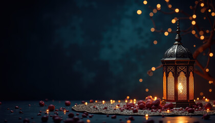An enchanting Ramadan Kareem Islamic background featuring a beautifully lit lantern, perfect for evoking the spirit of celebration during the holy month.